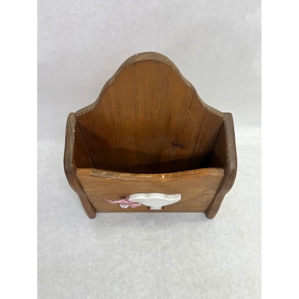 Vintage Wood Wall Pocket Letter Holder Country Goose Farmhouse Mail Organizer
